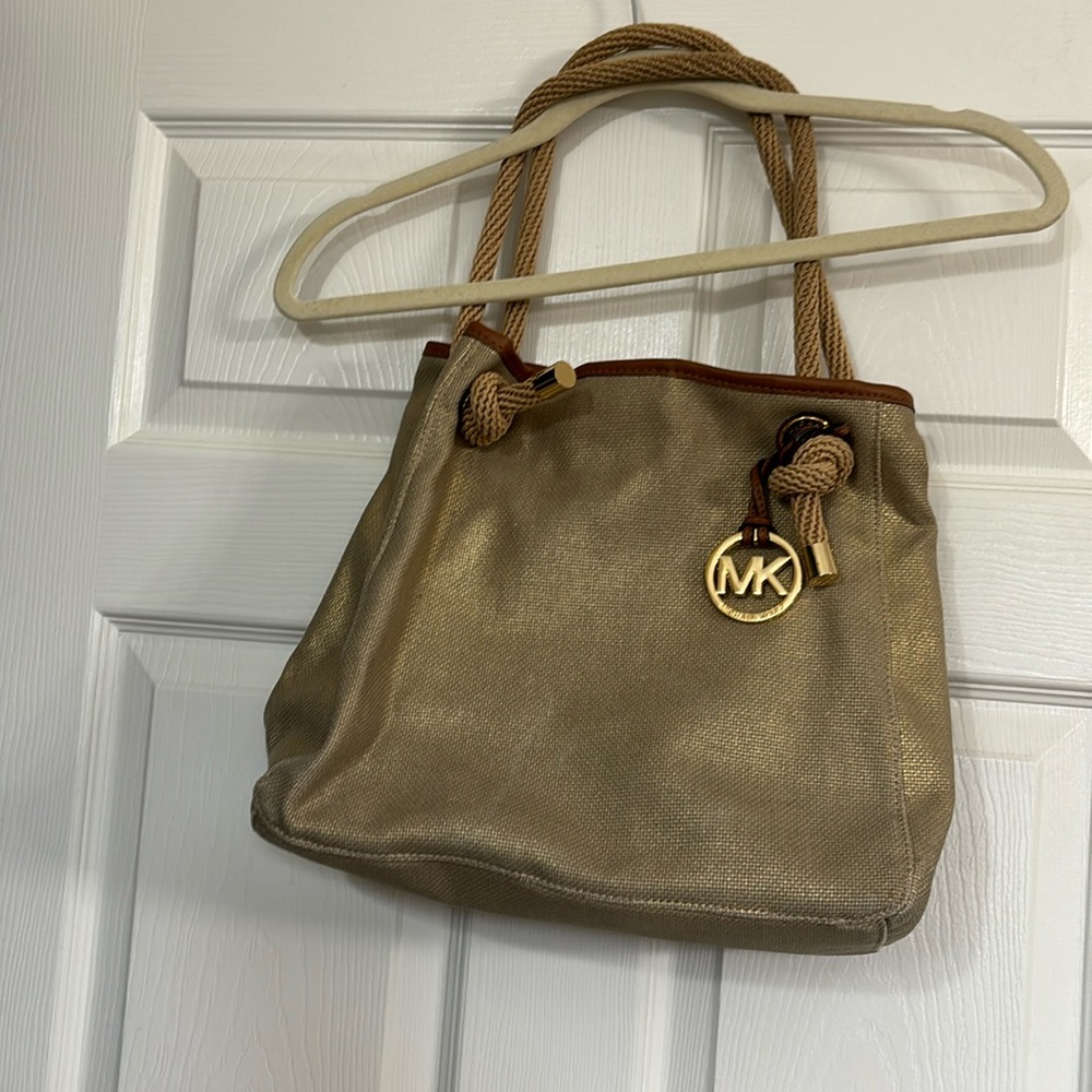 Michael Kors gold and brown canvas handbag